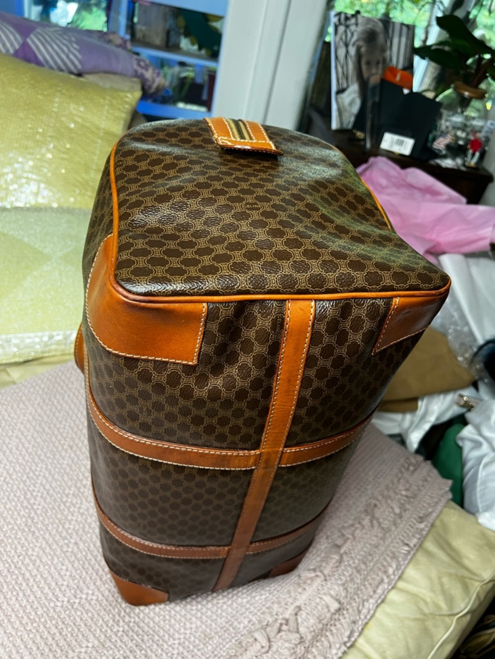 CELINE Macadam Triomphe Canvas Duffel Travel Bag Honeycomb VINTAGE - Picture 6 of 17